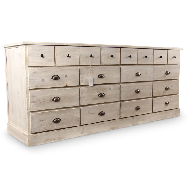 Truhe 20 Schubladen Holz Weiß Gekälkt 199x55x85cm