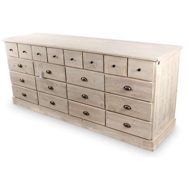 Truhe 20 Schubladen Holz Weiß Gekälkt 199x55x85cm