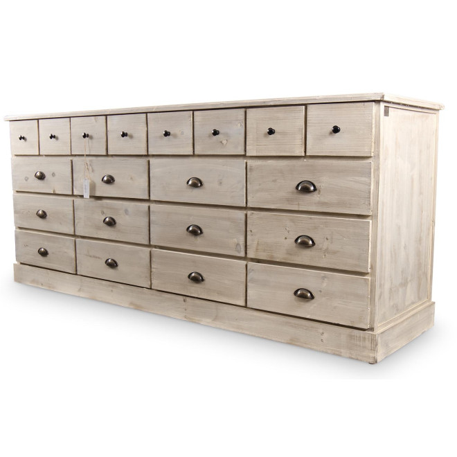 Truhe 20 Schubladen Holz Weiß Gekälkt 199x55x85cm