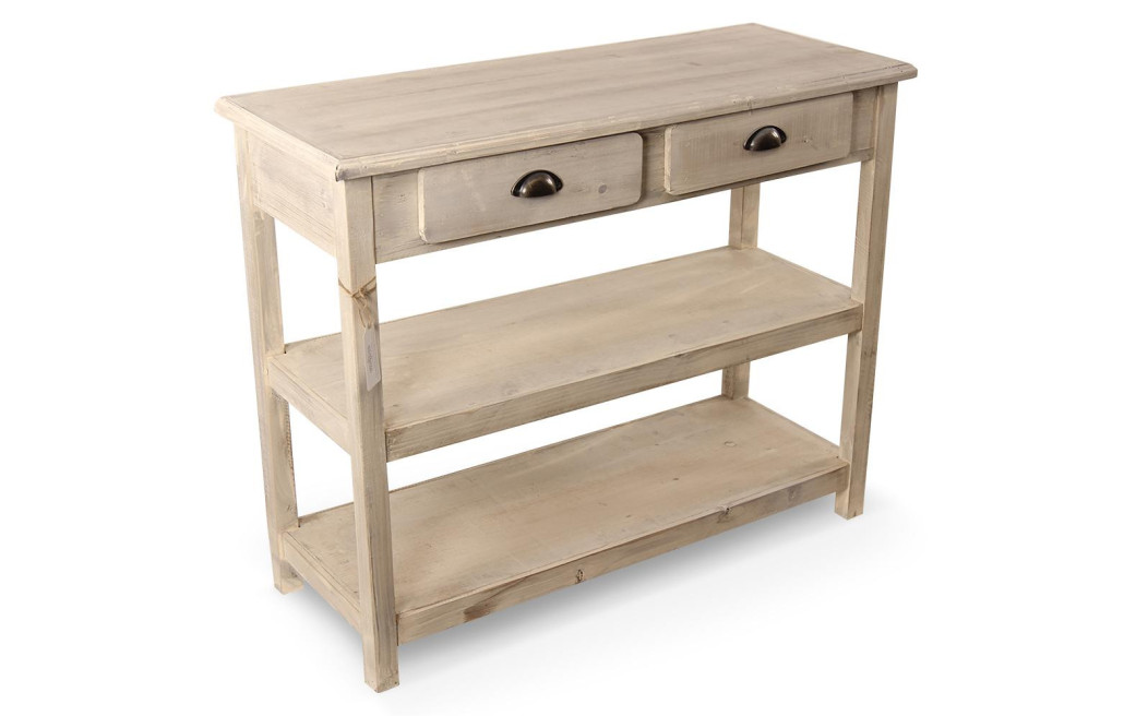 Console 2 Tiroirs Bois Blanc 100x40x80.5cm