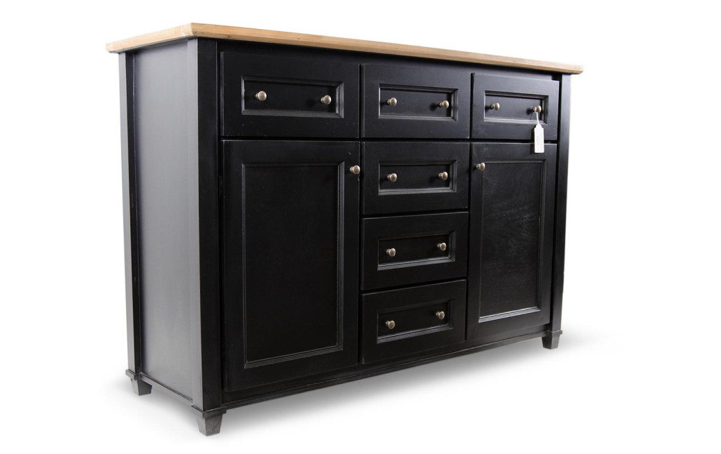 Buffet 6 Tiroirs Bois Noir 142x49x94.8cm