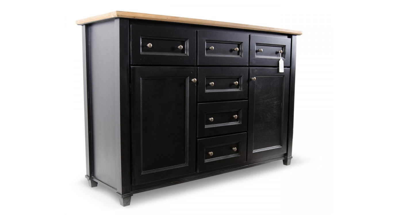 Buffet 6 Tiroirs Bois Noir 142x49x94.8cm
