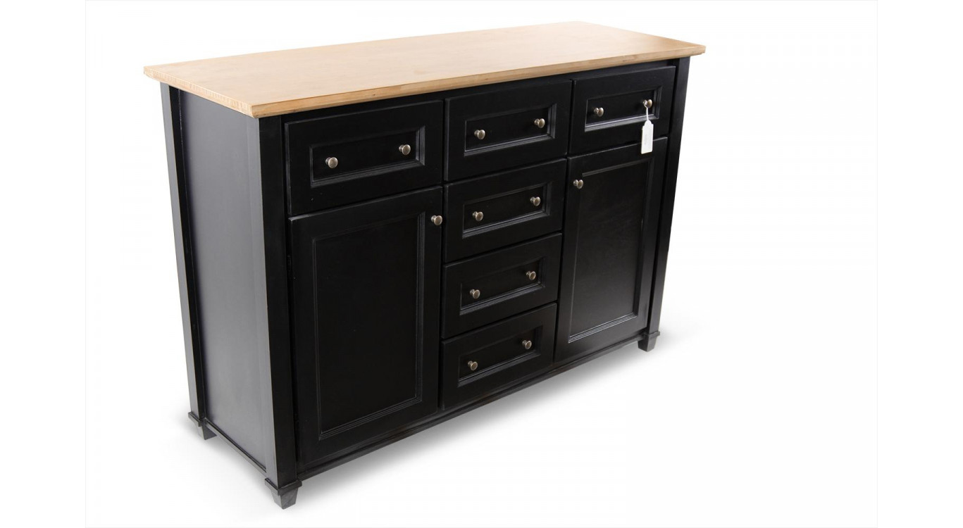 Buffet 6 Tiroirs Bois Noir 142x49x94.8cm