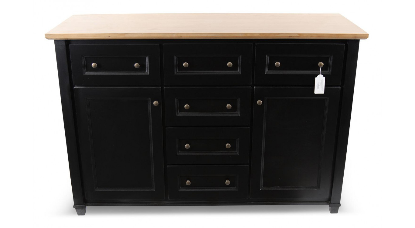 Buffet 6 Tiroirs Bois Noir 142x49x94.8cm