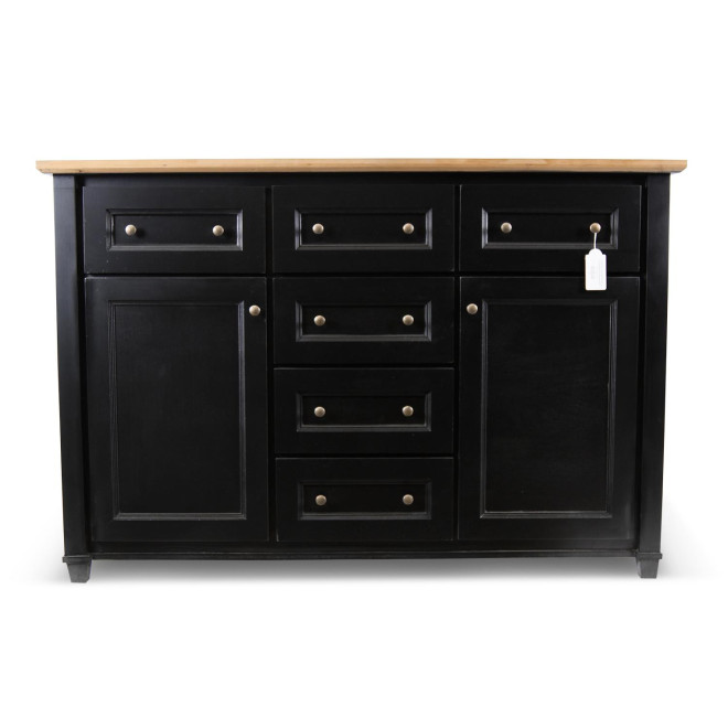 Buffet 6 Tiroirs Bois Noir 142x49x94.8cm