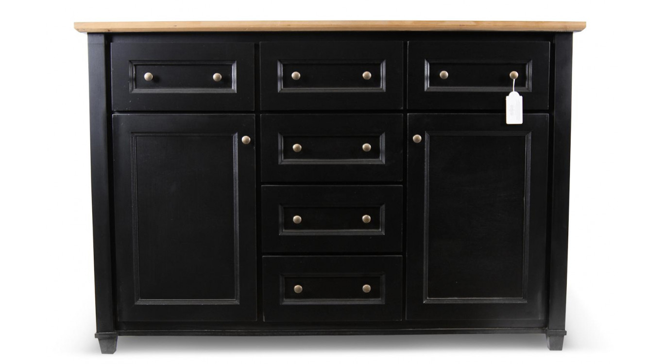 Buffet 6 Tiroirs Bois Noir 142x49x94.8cm