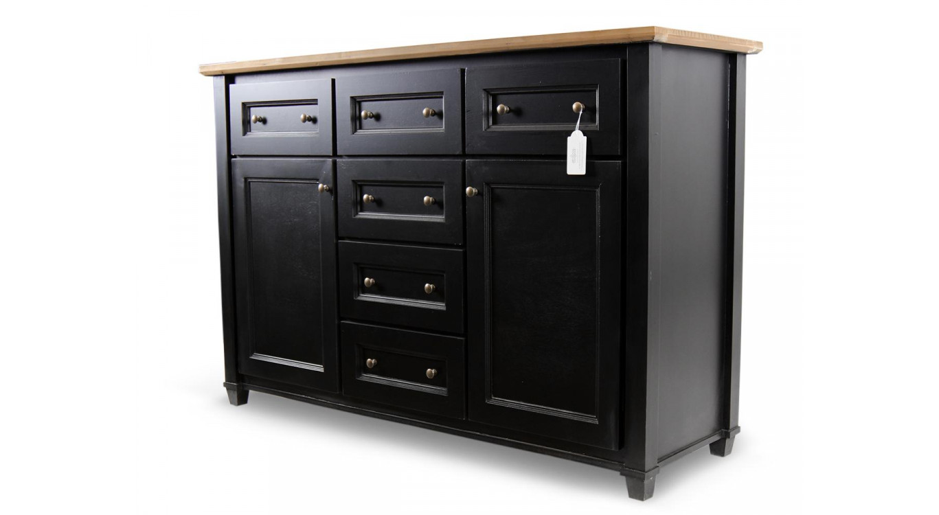 Buffet 6 Tiroirs Bois Noir 142x49x94.8cm