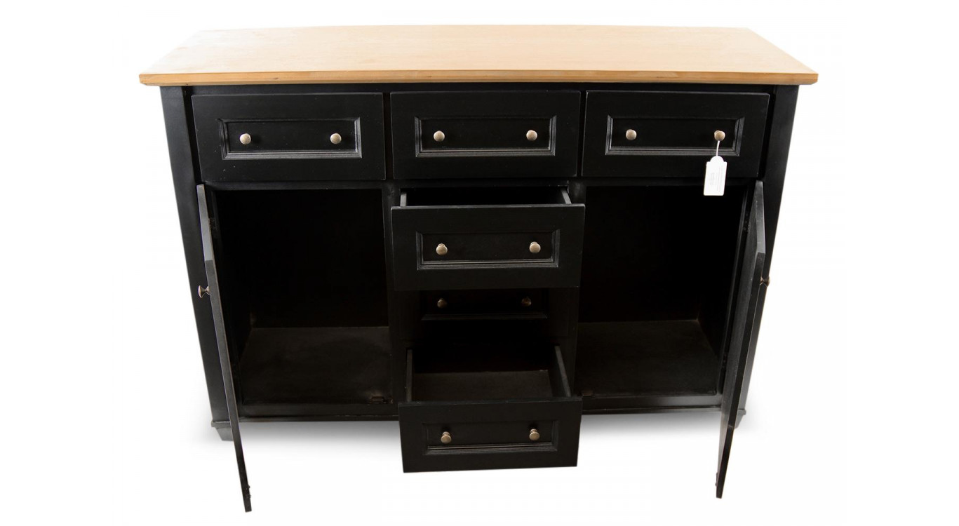 Buffet 6 Tiroirs Bois Noir 142x49x94.8cm