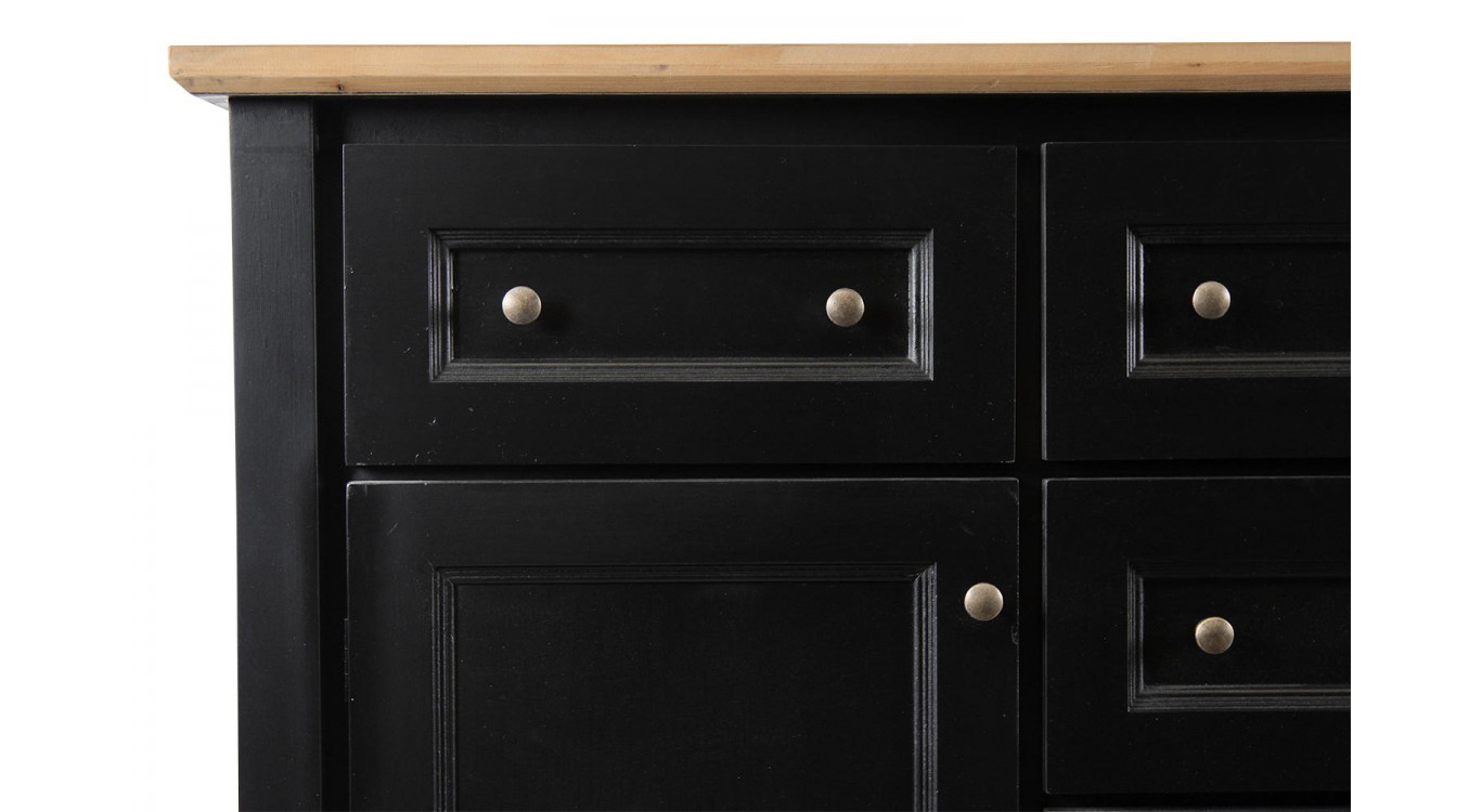 Buffet 6 Tiroirs Bois Noir 142x49x94.8cm