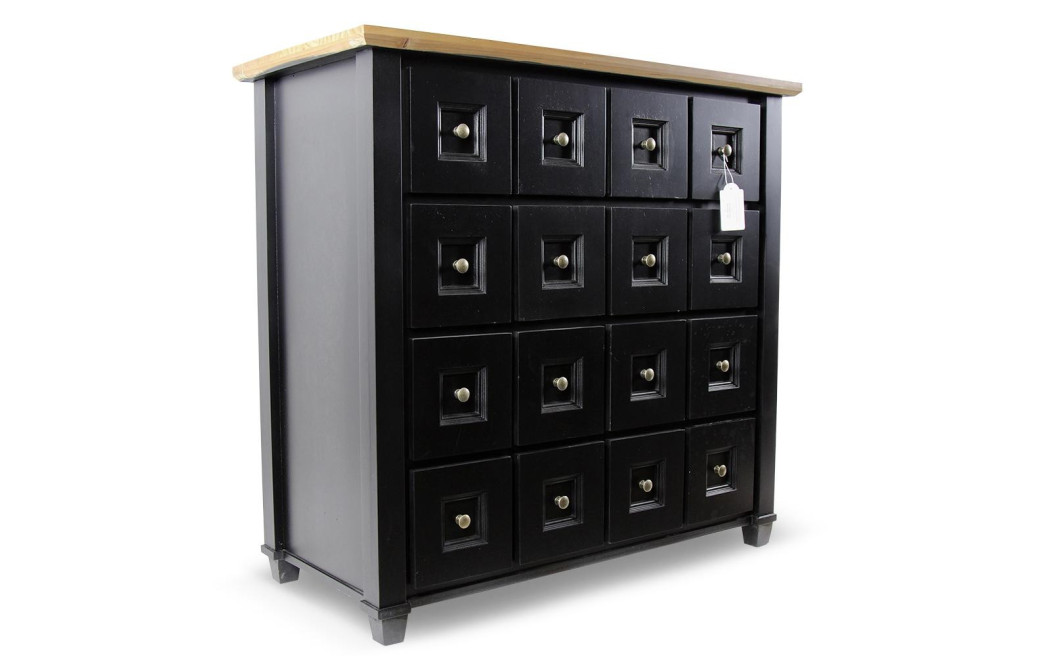 Bahut Grainetier 16 Tiroirs Bois Noir 100x49x95,5cm