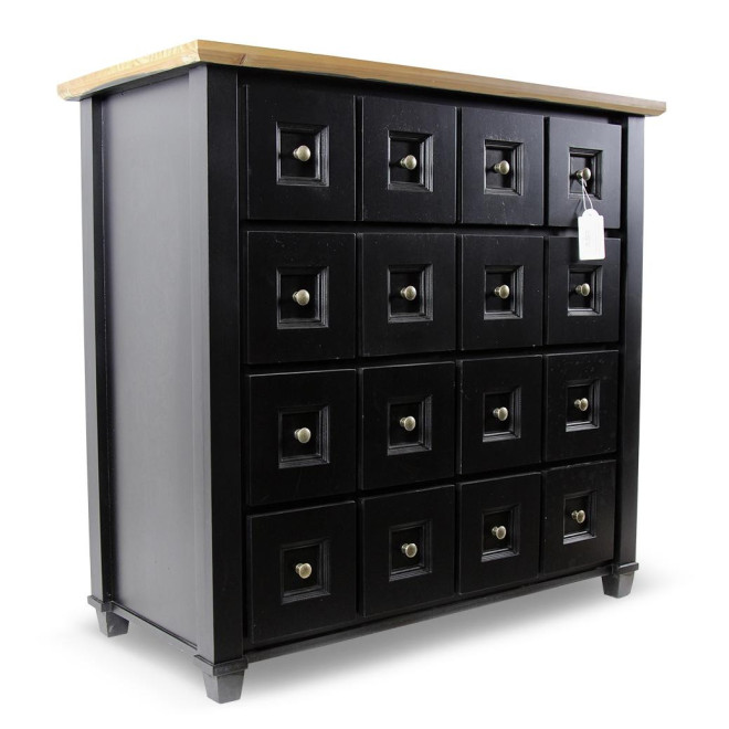 Bahut Grainetier 16 Tiroirs Bois Noir 100x49x95,5cm