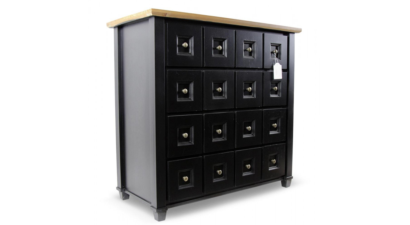 Bahut Grainetier 16 Tiroirs Bois Noir 100x49x95,5cm