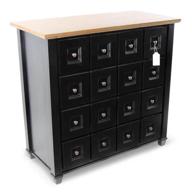 Bahut Grainetier 16 Tiroirs Bois Noir 100x49x95,5cm