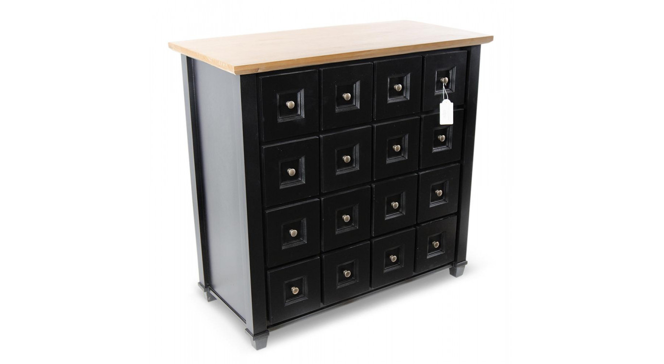 Bahut Grainetier 16 Tiroirs Bois Noir 100x49x95,5cm