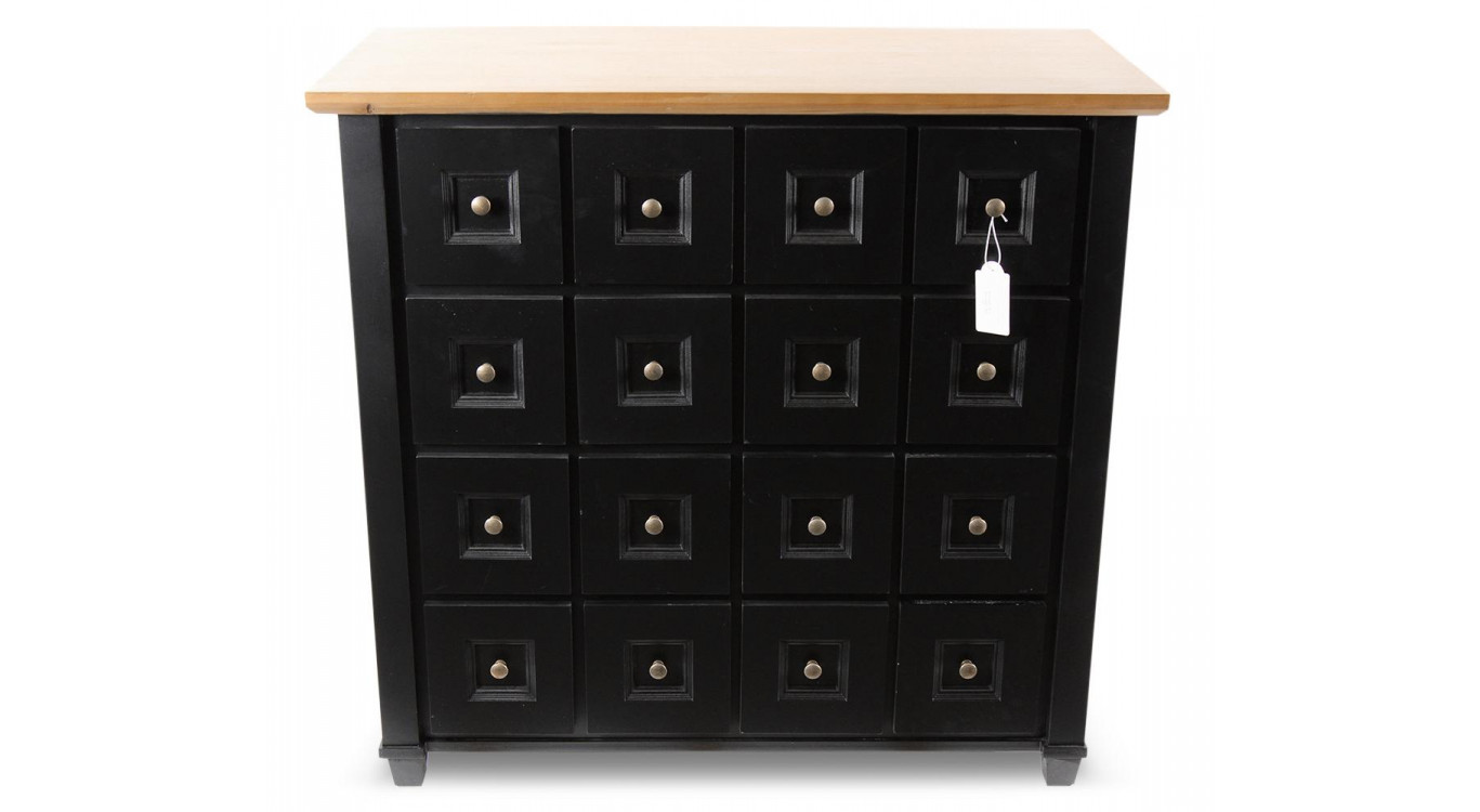 Bahut Grainetier 16 Tiroirs Bois Noir 100x49x95,5cm