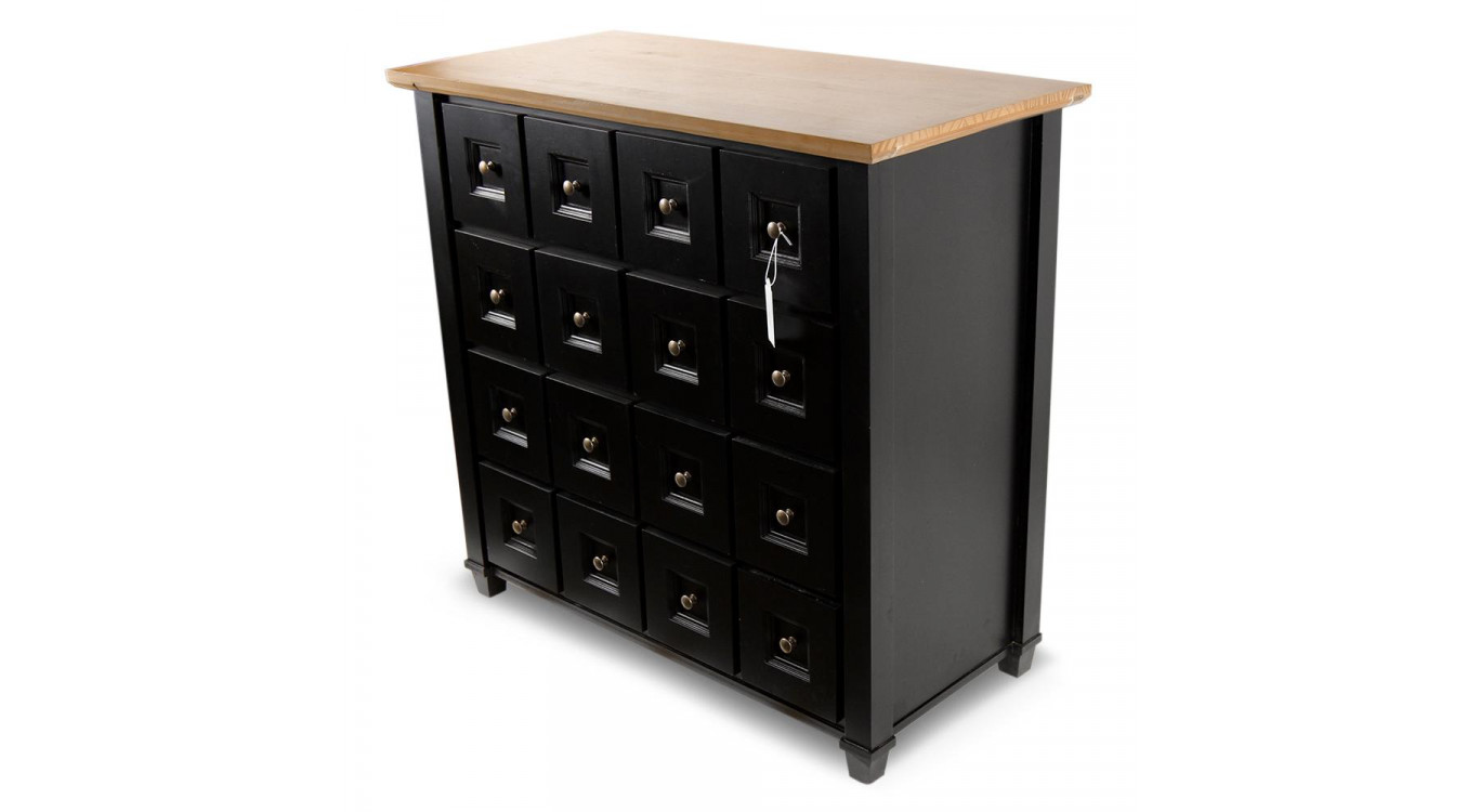 Bahut Grainetier 16 Tiroirs Bois Noir 100x49x95,5cm