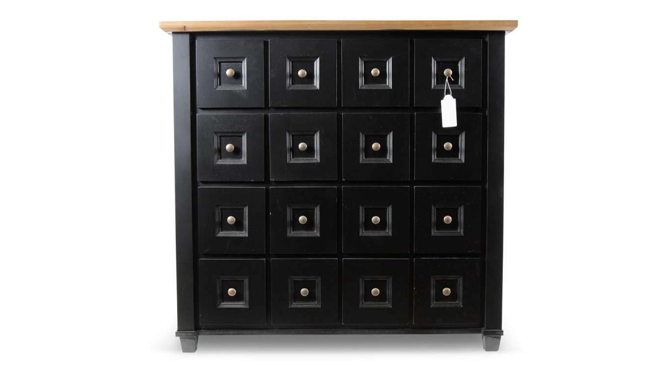 Bahut Grainetier 16 Tiroirs Bois Noir 100x49x95,5cm