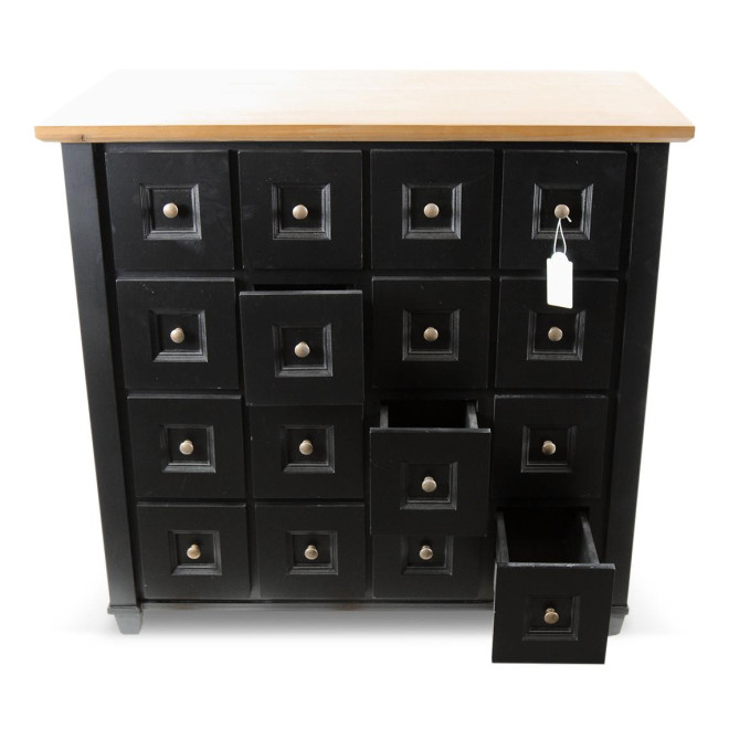 Bahut Grainetier 16 Tiroirs Bois Noir 100x49x95,5cm