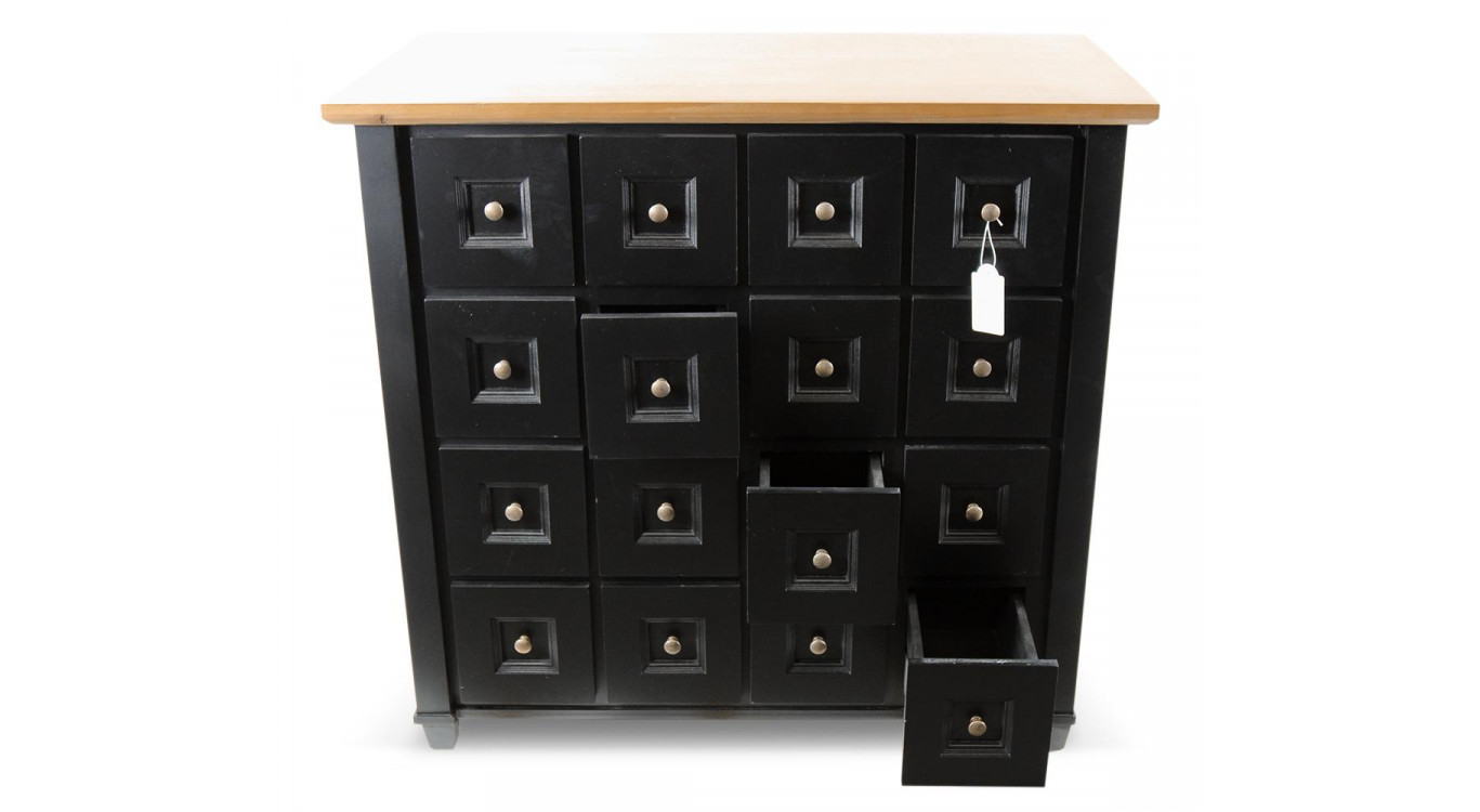 Bahut Grainetier 16 Tiroirs Bois Noir 100x49x95,5cm