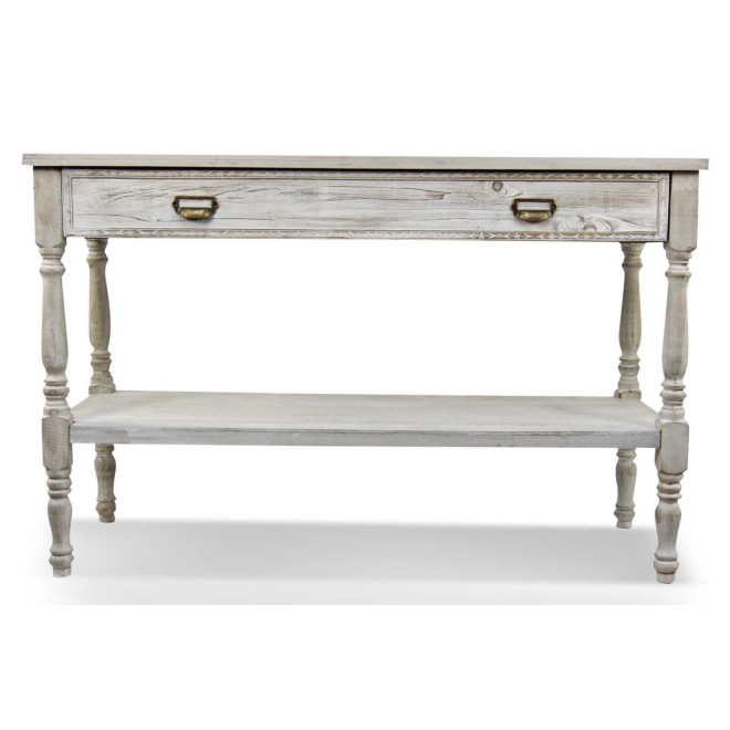 Meuble Console Drapier Bois Cerusé Blanc 1 Tiroir 120x45x77cm