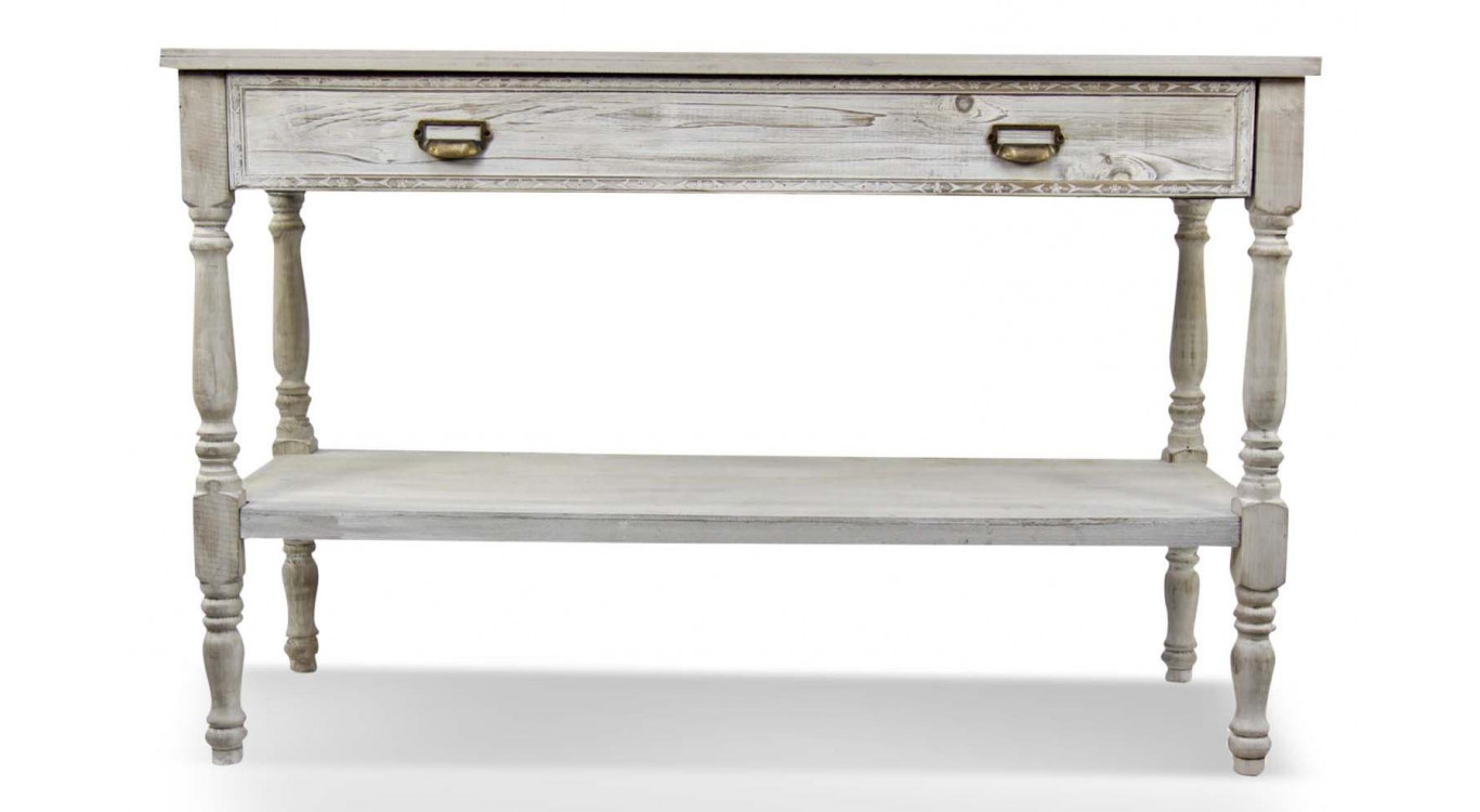 Meuble Console Drapier Bois Cerusé Blanc 1 Tiroir 120x45x77cm