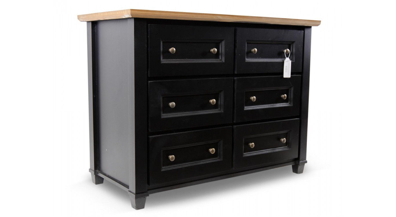 Commode 6 Tiroirs Bois Noir 100x49x73.8cm