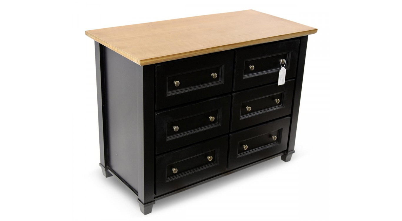 Commode 6 Tiroirs Bois Noir 100x49x73.8cm