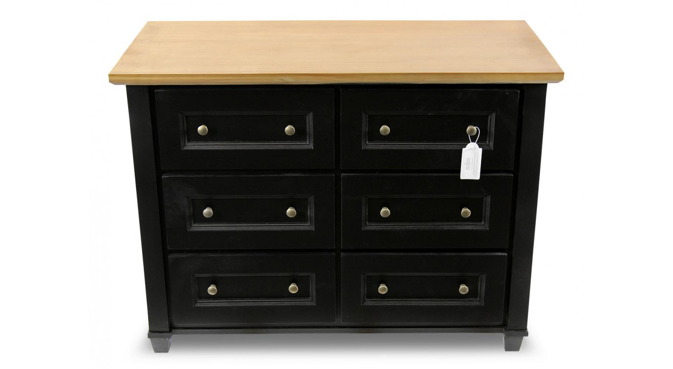 Commode 6 Tiroirs Bois Noir 100x49x73.8cm