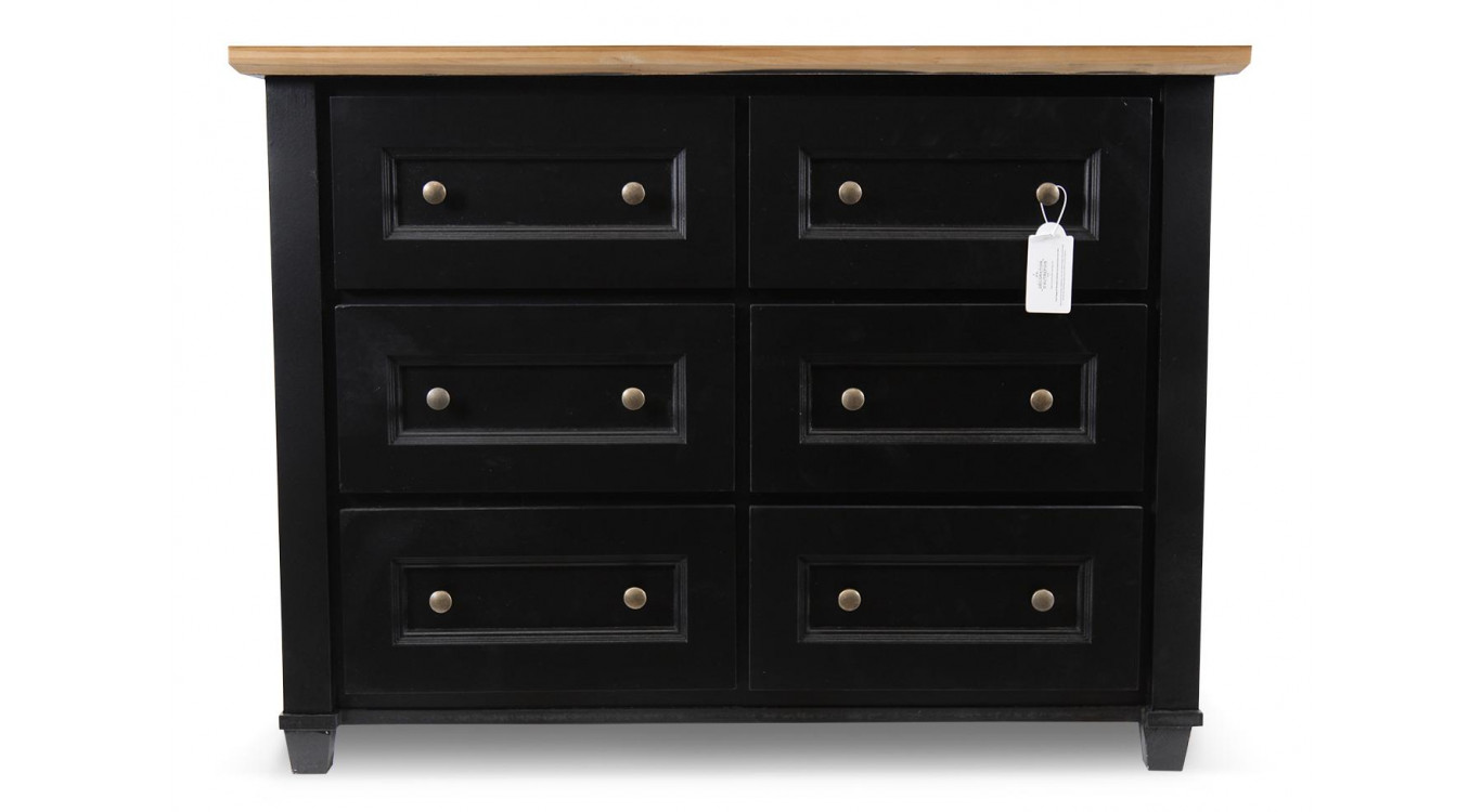 Commode 6 Tiroirs Bois Noir 100x49x73.8cm