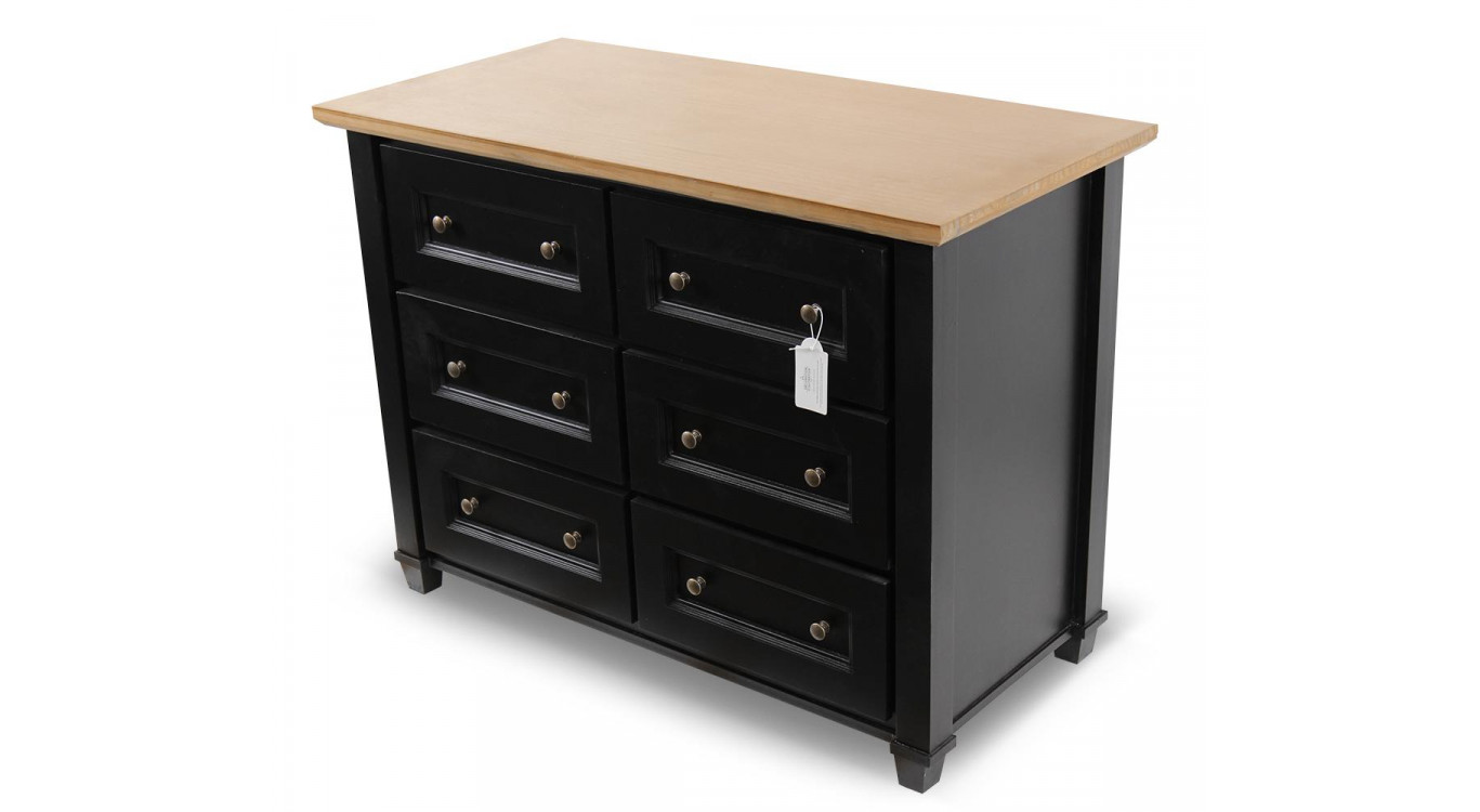 Commode 6 Tiroirs Bois Noir 100x49x73.8cm