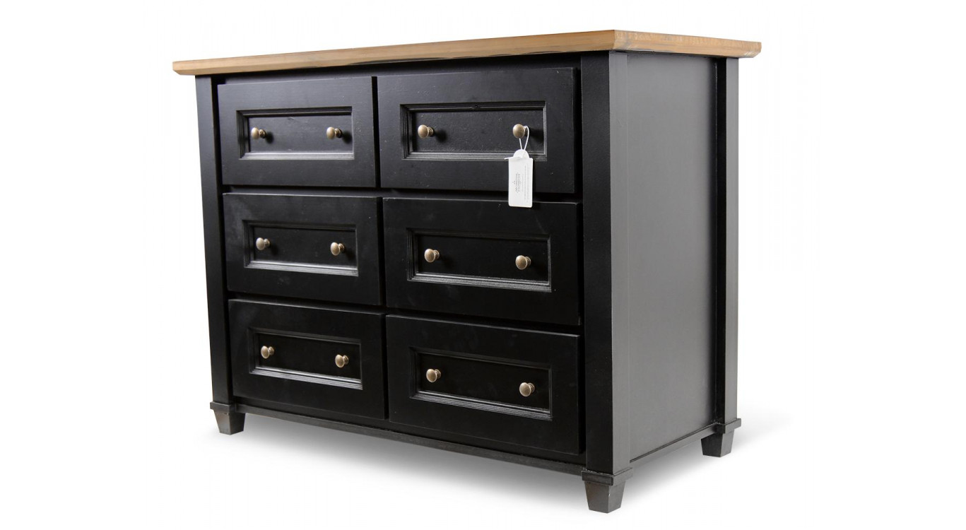 Commode 6 Tiroirs Bois Noir 100x49x73.8cm