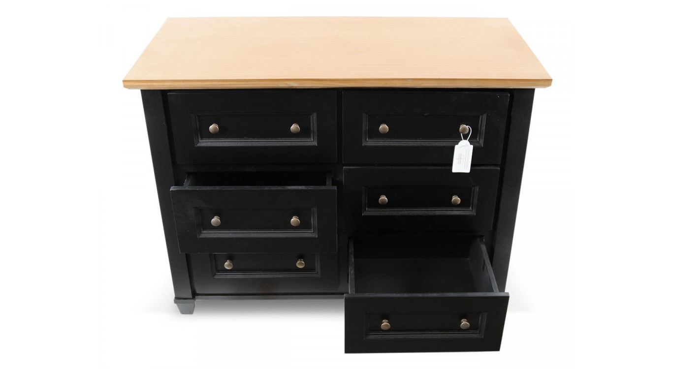 Commode 6 Tiroirs Bois Noir 100x49x73.8cm