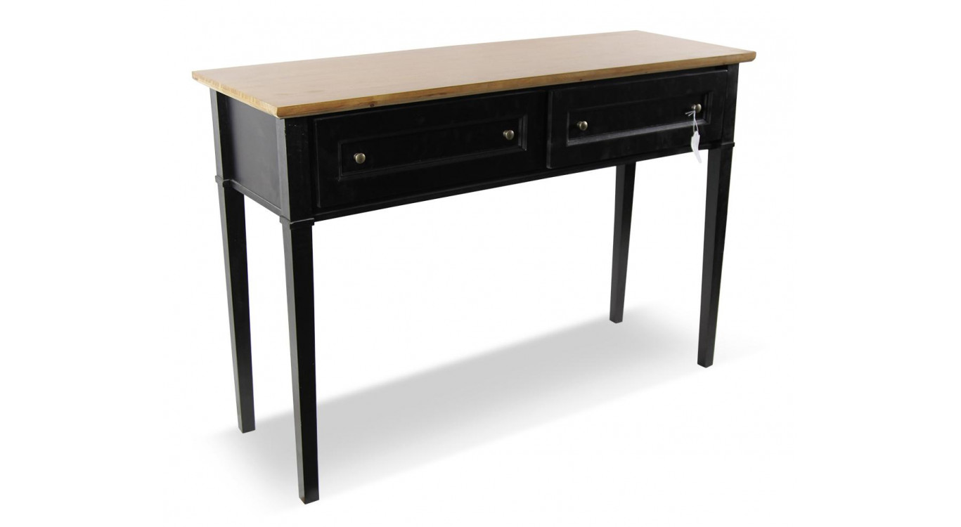 Console 2 Tiroirs Bois Noir 140x49x95.5cm