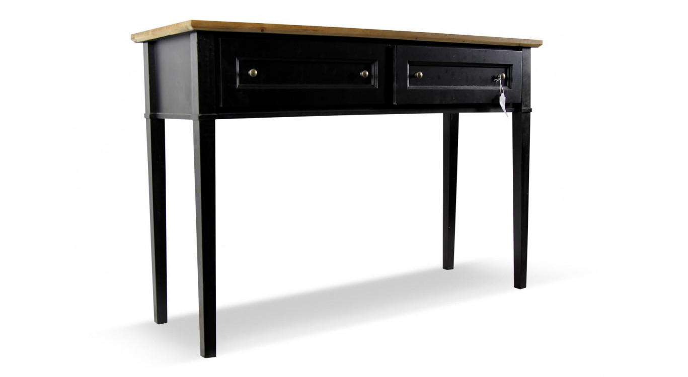 Console 2 Tiroirs Bois Noir 140x49x95.5cm