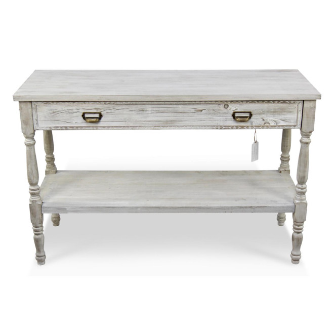 Meuble Console Drapier Bois Cerusé Blanc 1 Tiroir 120x45x77cm