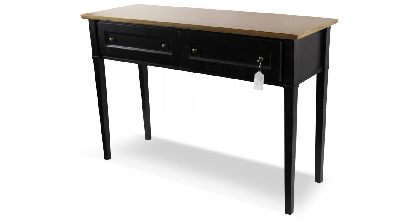 Console 2 Tiroirs Bois Noir 140x49x95.5cm