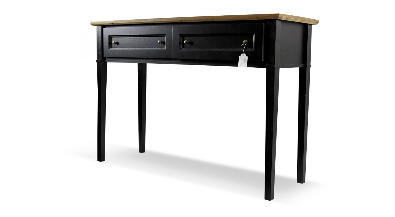 Console 2 Tiroirs Bois Noir 140x49x95.5cm