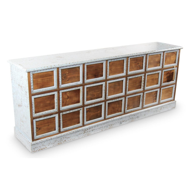 Bahut 21 Tiroirs Bois Bleu Vieilli Nu 192x40.5x76cm