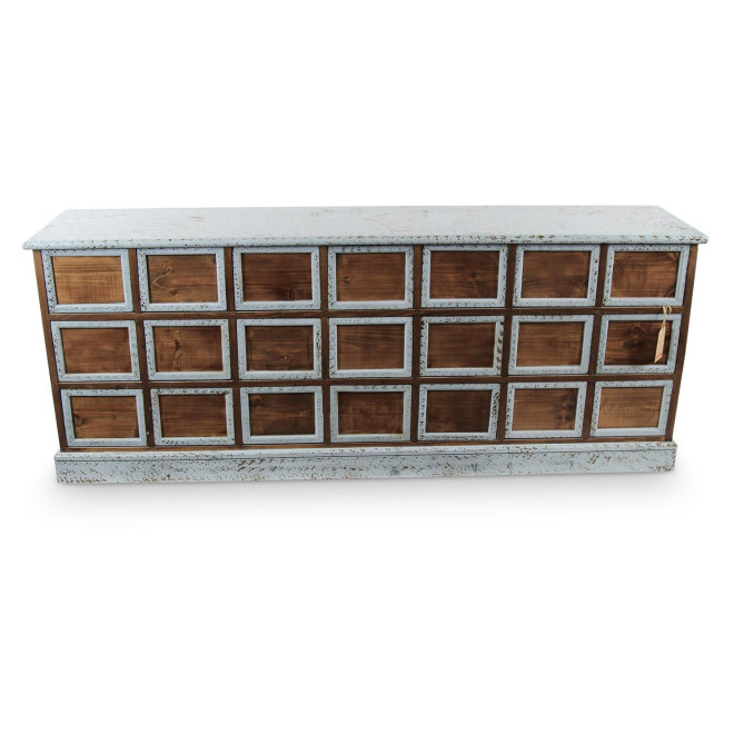 Bahut 21 Tiroirs Bois Bleu Vieilli Nu 192x40.5x76cm