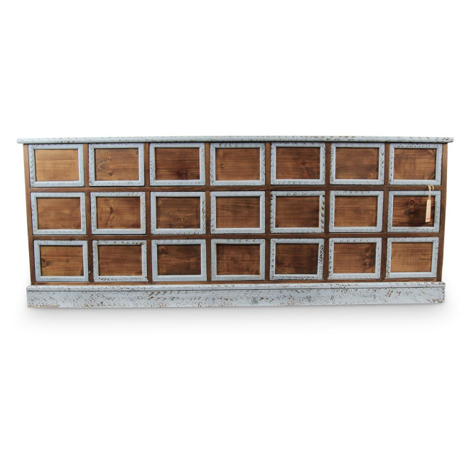 Bahut 21 Tiroirs Bois Bleu Vieilli Nu 192x40.5x76cm