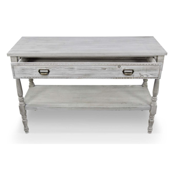 Meuble Console Drapier Bois Cerusé Blanc 1 Tiroir 120x45x77cm