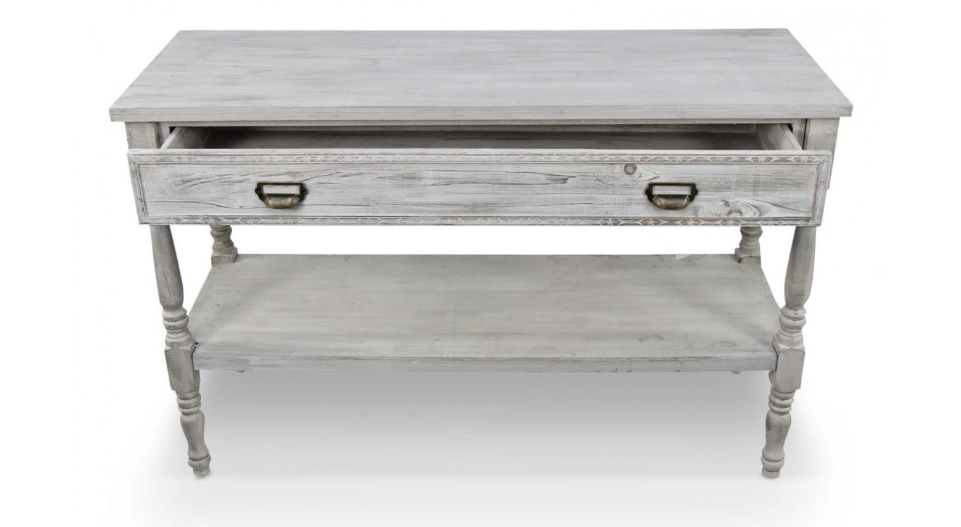 Meuble Console Drapier Bois Cerusé Blanc 1 Tiroir 120x45x77cm