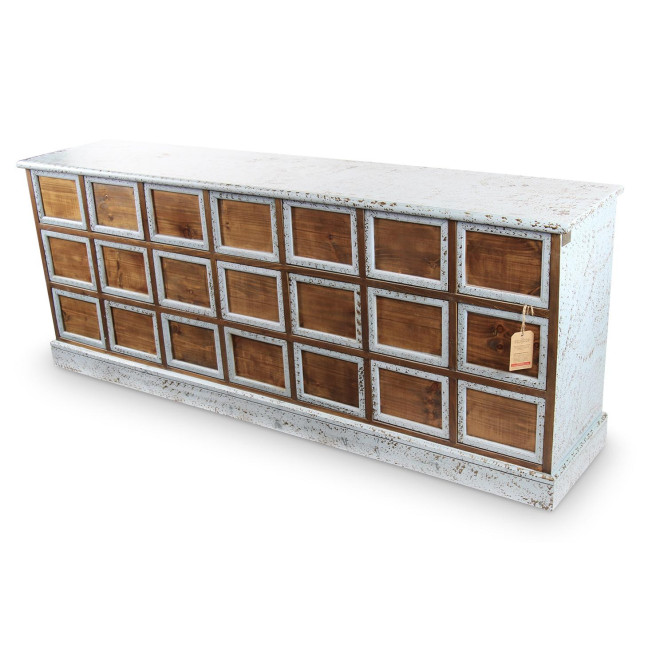 Bahut 21 Tiroirs Bois Bleu Vieilli Nu 192x40.5x76cm