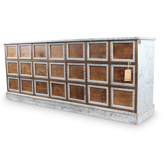 Bahut 21 Tiroirs Bois Bleu Vieilli Nu 192x40.5x76cm
