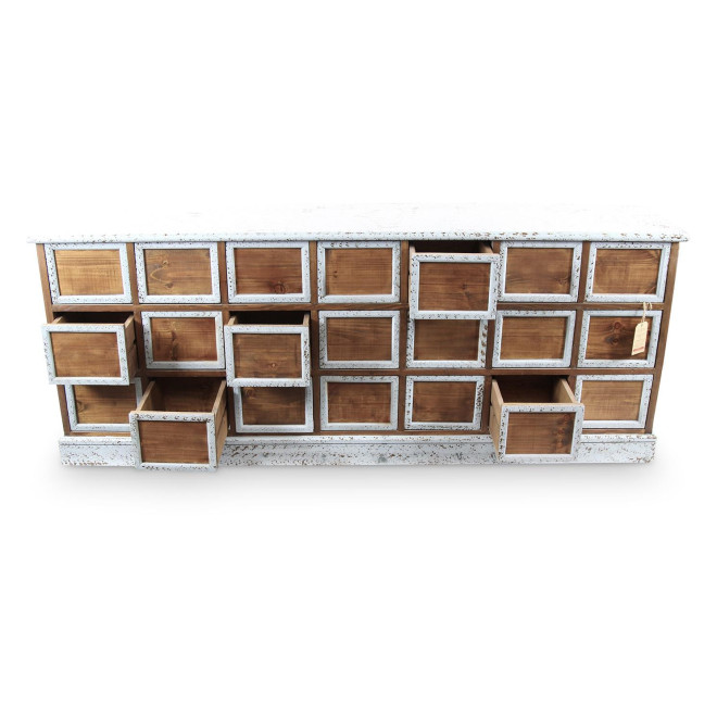 Bahut 21 Tiroirs Bois Bleu Vieilli Nu 192x40.5x76cm