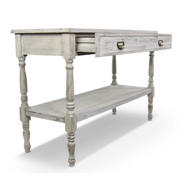 Meuble Console Drapier Bois Cerusé Blanc 1 Tiroir 120x45x77cm