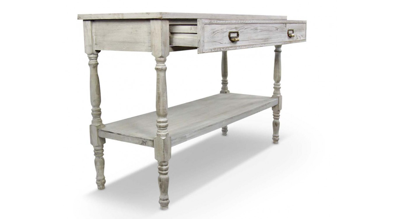Meuble Console Drapier Bois Cerusé Blanc 1 Tiroir 120x45x77cm