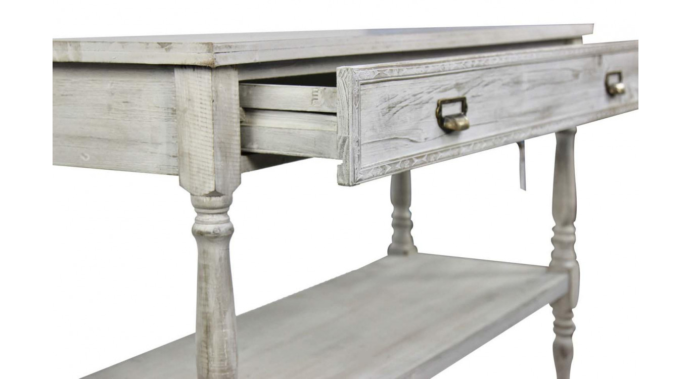Meuble Console Drapier Bois Cerusé Blanc 1 Tiroir 120x45x77cm