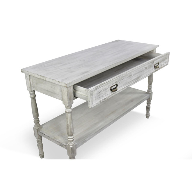 Meuble Console Drapier Bois Cerusé Blanc 1 Tiroir 120x45x77cm
