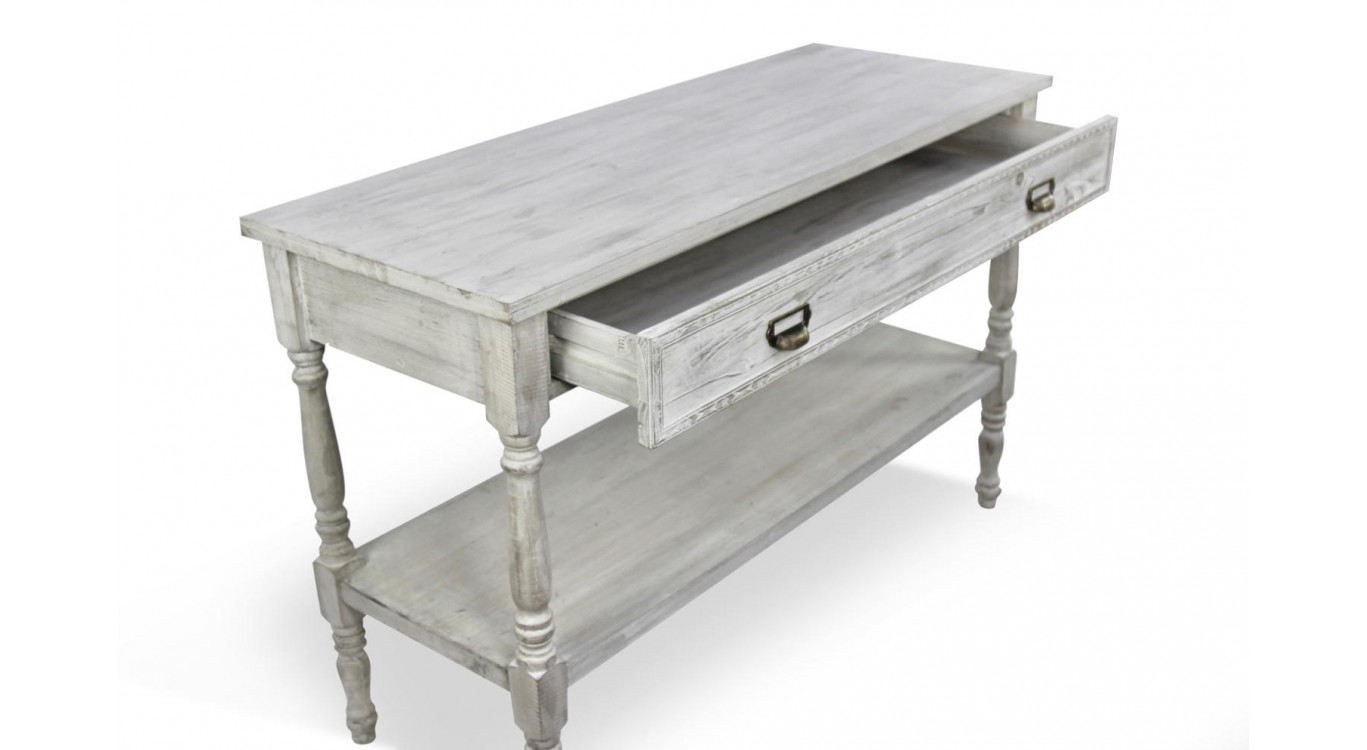 Konsolenmöbel Drapier Holz Cerusé Weiß 1 Schublade 120x45x77cm